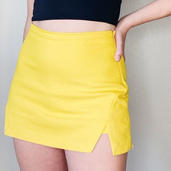 Zara Bright Yellow Skort Micro Mini Skirt with Built-in Shorts - Picture 1 of 10